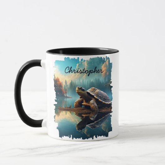 Schildkröte auf Log Lake Reflection Tasse (Links)