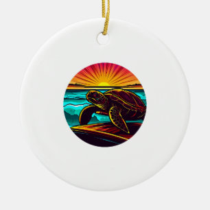 Schildkröte bei Sonnenuntergang, inspirierende Nat Keramik Ornament