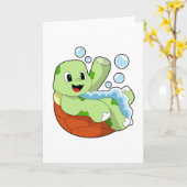 Schildkröte beim Baden mit Fohlen Karte (Gelbe Blume)