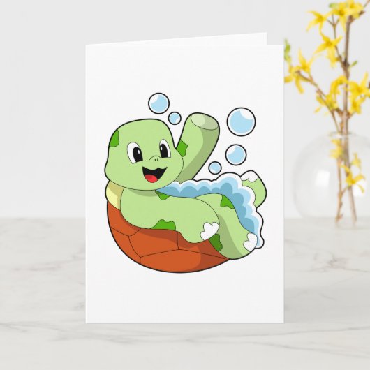 Schildkröte beim Baden mit Fohlen Karte (Gelbe Blume)