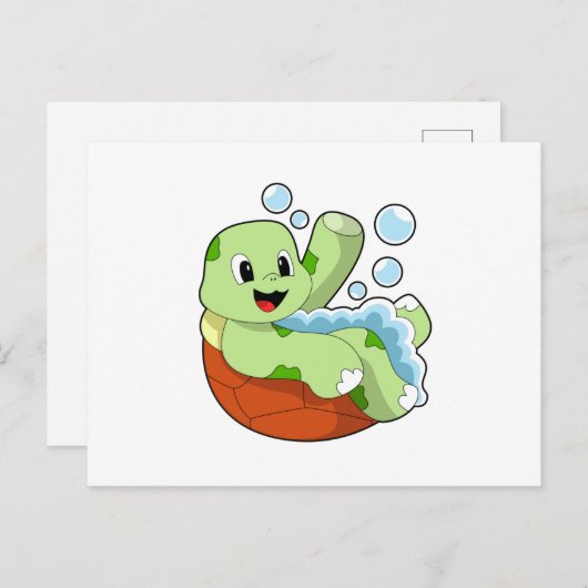 Schildkröte beim Baden mit Fohlen Postkarte (Vorne/Hinten)