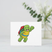 Schildkröte beim Fliegen mit Rakete Postkarte (Stehend Vorderseite)