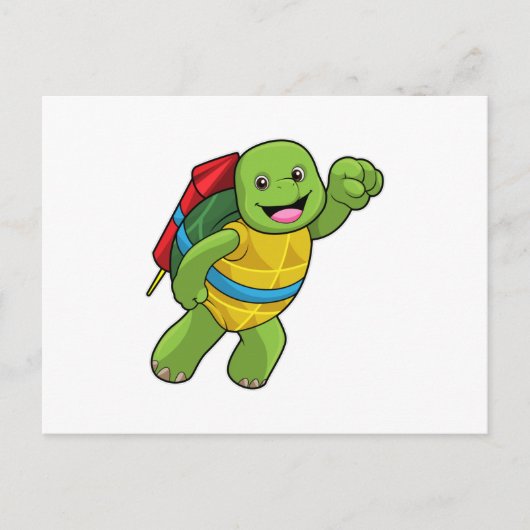 Schildkröte beim Fliegen mit Rakete Postkarte (Vorderseite)