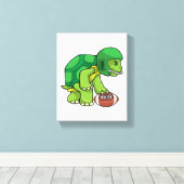 Schildkröte beim Sport mit Fußball und Helm Leinwanddruck (Insitu (Holzboden))