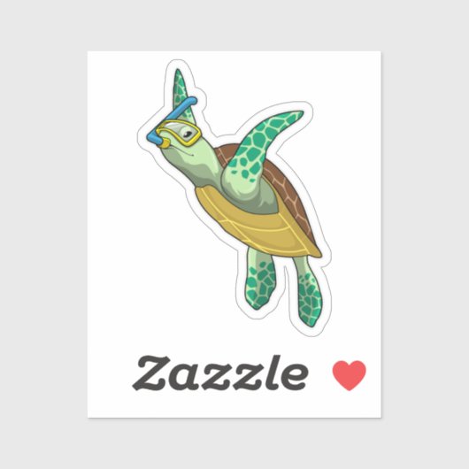 Schildkröte beim Tauchen mit Schnorchel Aufkleber (Blatt)