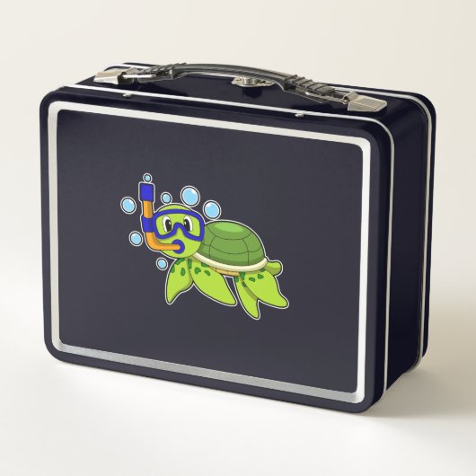 Schildkröte beim Tauchen mit Schnorchel Metall Brotdose (Rückseite)