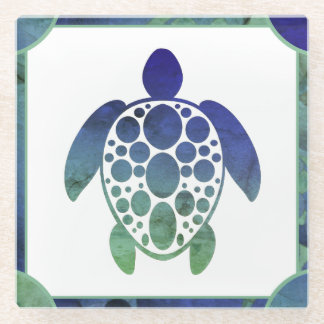 Schildkröte - blau glasuntersetzer