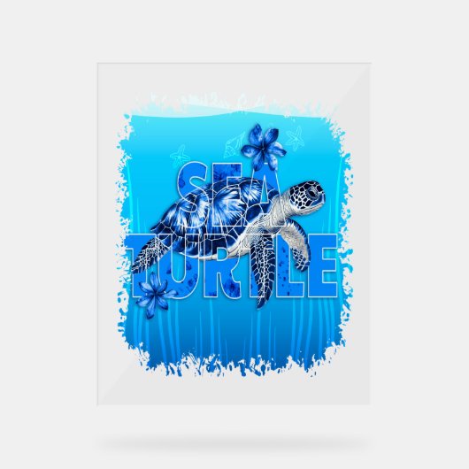 Schildkröte Blue Sea Square Acrylschild (Vorderseite)