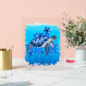 Schildkröte Blue Sea Square Acrylschild (Hochzeit)