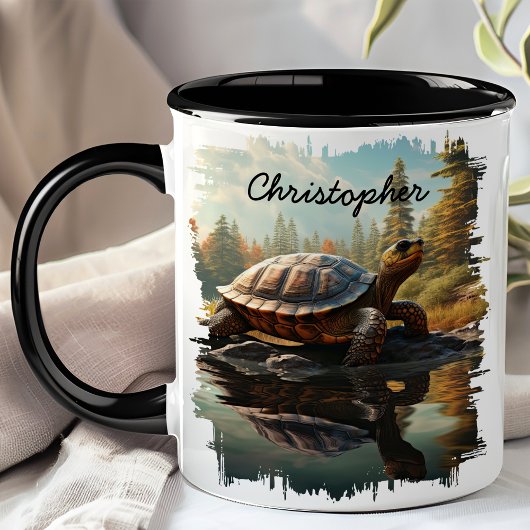 Schildkröte durch Wald Reflektion des Sees Tasse