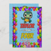 Schildkröte Einzigartiger Personalisierter Geburts Einladung (Vorne/Hinten)