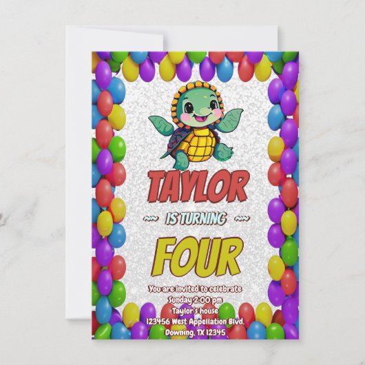 Schildkröte Einzigartiger Personalisierter Geburts Einladung (Vorderseite)