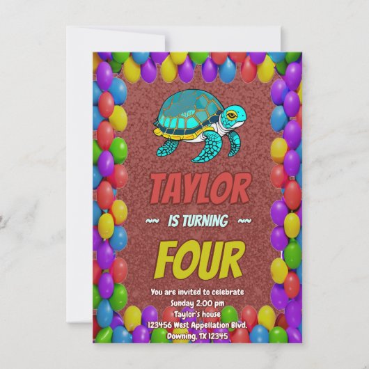 Schildkröte Einzigartiger Personalisierter Geburts Einladung (Vorderseite)