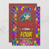 Schildkröte Einzigartiger Personalisierter Geburts Einladung (Vorne/Hinten)