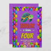 Schildkröte Einzigartiger Personalisierter Geburts Einladung (Vorne/Hinten)