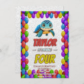 Schildkröte Einzigartiger Personalisierter Geburts Einladung (Vorne/Hinten)