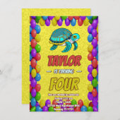 Schildkröte Einzigartiger Personalisierter Geburts Einladung (Vorne/Hinten)
