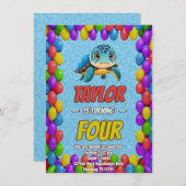 Schildkröte Einzigartiger Personalisierter Geburts Einladung (Vorne/Hinten)