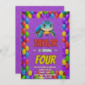 Schildkröte Einzigartiger Personalisierter Geburts Einladung (Vorne/Hinten)