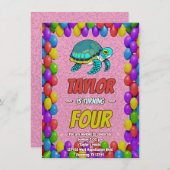 Schildkröte Einzigartiger Personalisierter Geburts Einladung (Vorne/Hinten)