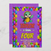 Schildkröte Einzigartiger Personalisierter Geburts Einladung (Vorne/Hinten)