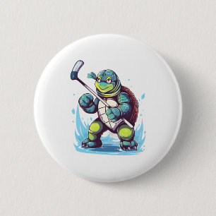 Schildkröte Eishockeyspieler Hockeyschläger Torwar Button
