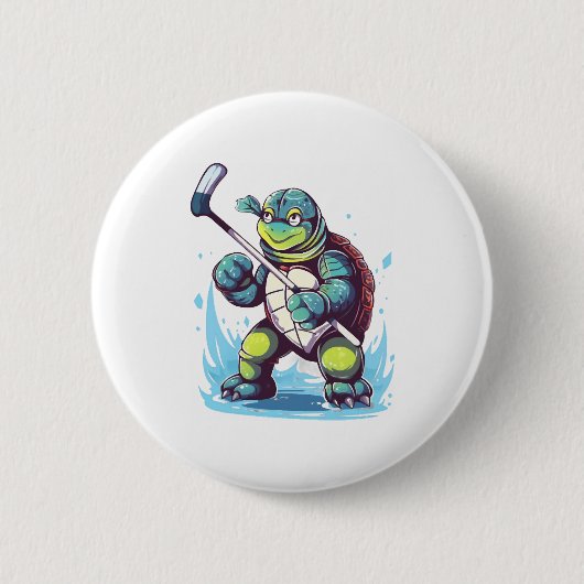 Schildkröte Eishockeyspieler Hockeyschläger Torwar Button (Vorderseite)