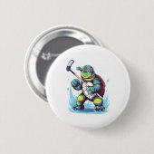 Schildkröte Eishockeyspieler Hockeyschläger Torwar Button (Vorne & Hinten)