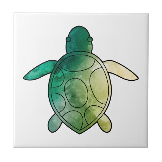 Schildkröte grün Aquarell Fliese (Vorderseite)