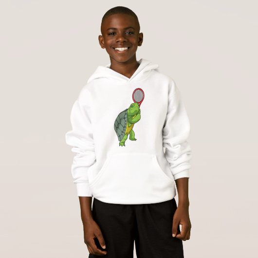 Schildkröte im Tennis mit Tennisschläger Hoodie (Vorne ganz)