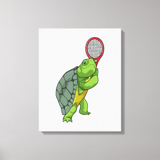 Schildkröte im Tennis mit Tennisschläger Leinwanddruck (Vorderseite)
