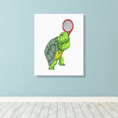 Schildkröte im Tennis mit Tennisschläger Leinwanddruck (Insitu (Holzboden))