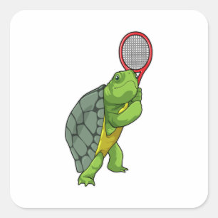 Schildkröte im Tennis mit Tennisschläger Quadratischer Aufkleber