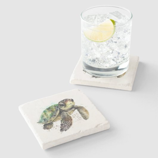 Schildkröte im Untersetzer Wasserfarbstein (Seitenansicht)