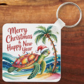 Schildkröte im Weihnachtsparadies Custom Schlüsselanhänger (Rückseite)
