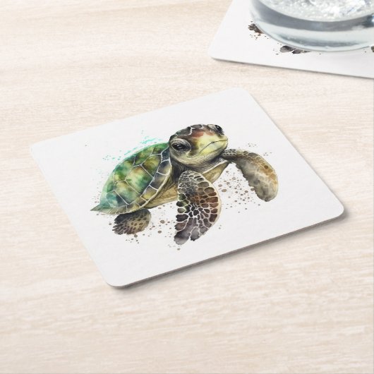 Schildkröte in Aquarellpapier Untersetzer (angewinkelt)