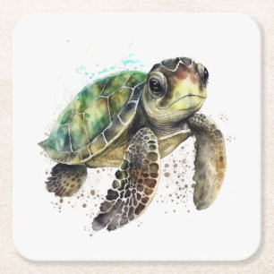 Schildkröte in Aquarellpapier Untersetzer