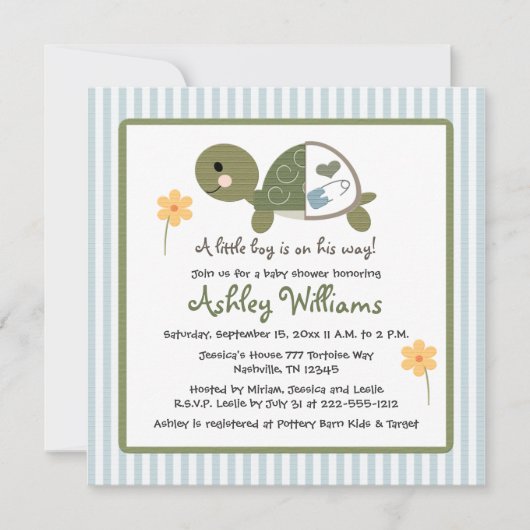 Schildkröte in den Windel-Babyparty-Einladungen Einladung (Vorderseite)