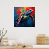 Schildkröte in der Tiefsee Poster (Küche)