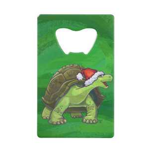Schildkröte in der Weihnachtsmannmütze auf Grün Geldbeutel Flaschenöffner