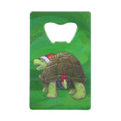 Schildkröte in der Weihnachtsmannmütze auf Grün Geldbeutel Flaschenöffner (Rückseite)