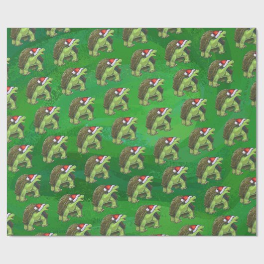 Schildkröte in der Weihnachtsmannmütze auf Grün Geschenkpapier (Flach)