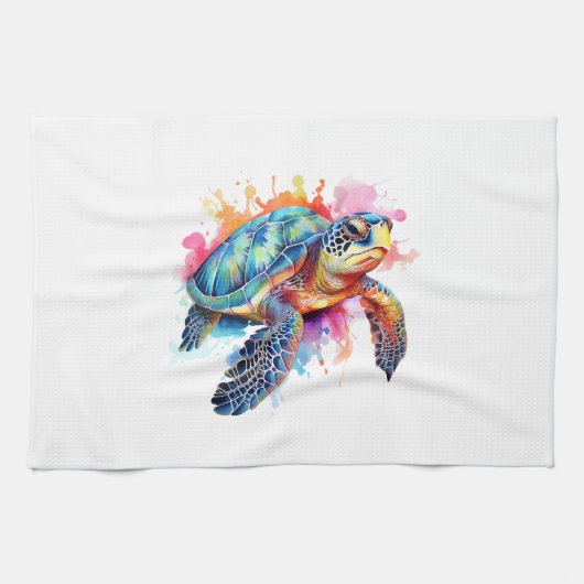 Schildkröte in farbenfroher Wasserfarbe Geschirrtuch (Horizontal)