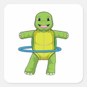 Schildkröte in Fitness mit Fitness-Reifen Quadratischer Aufkleber