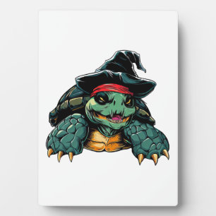 Schildkröte in Hexenhut Halloween Gruselspaß Fotoplatte