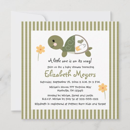 Schildkröte in Windeln Kinderdusche Einladungen Gr (Vorderseite)