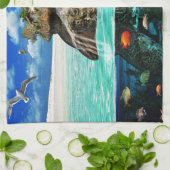 Schildkröte-Insel-Fantasie-abgelegener Küchentuch (Gefaltet)