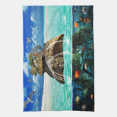 Schildkröte-Insel-Fantasie-abgelegener Küchentuch (Vertikal)