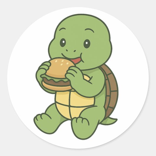 Schildkröte isst einen Burger Runder Aufkleber (Vorderseite)