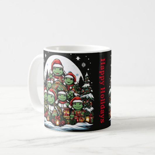 Schildkröte ist glücklich mit Weihnachtsgeschenken Kaffeetasse (Vorderseite Links)